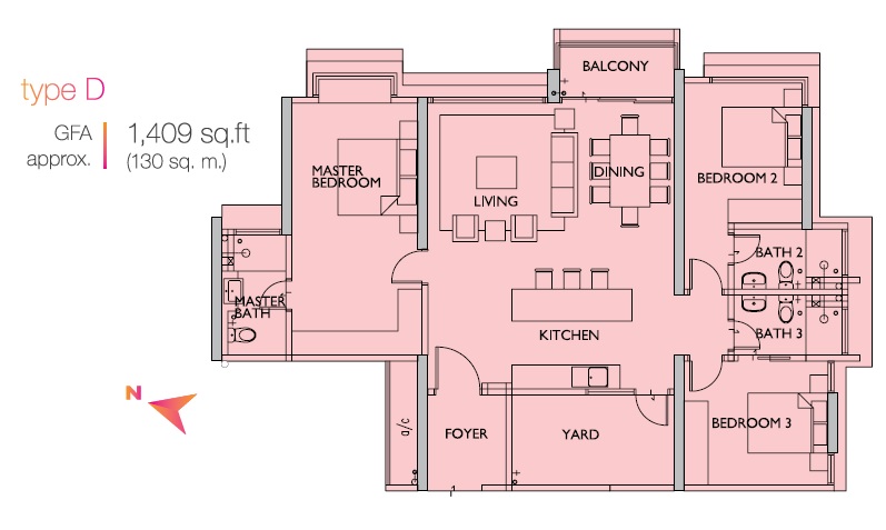 middleton Layout D-1409sf-3bed3bath