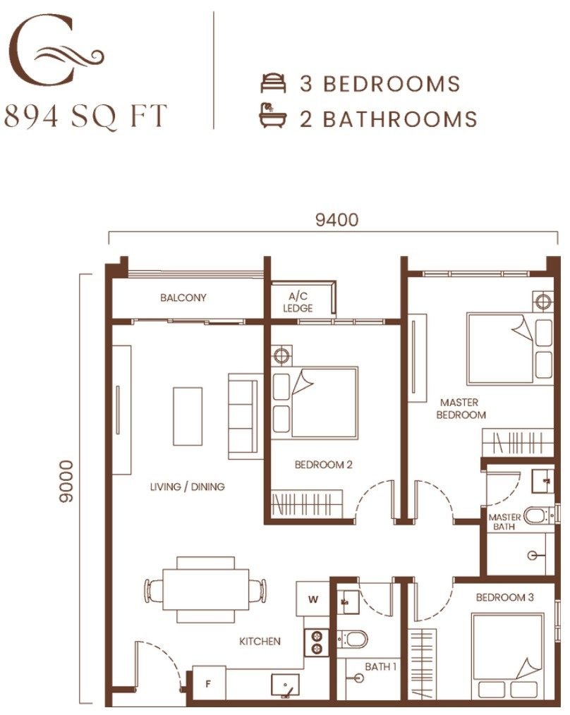3 bedrooms floor plan